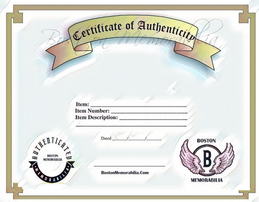 certificate document for boston memorabilia