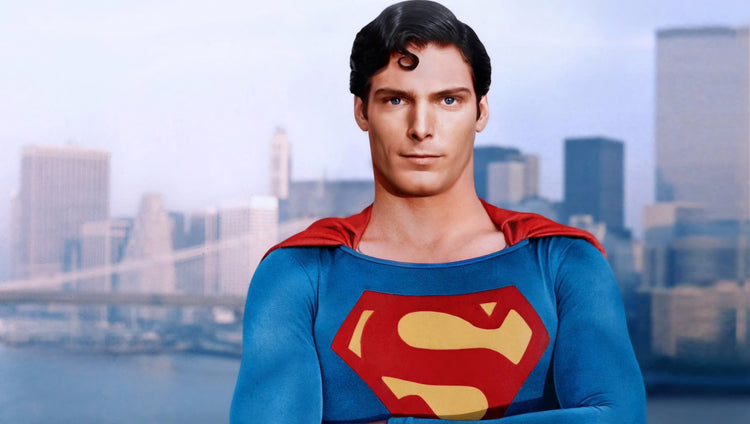 Superman Christopher Reeve photo on top of a building Boston memorabilia