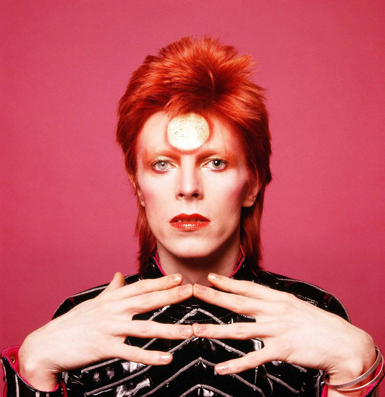 David Bowie hands together in front of face photo Boston memorabilia