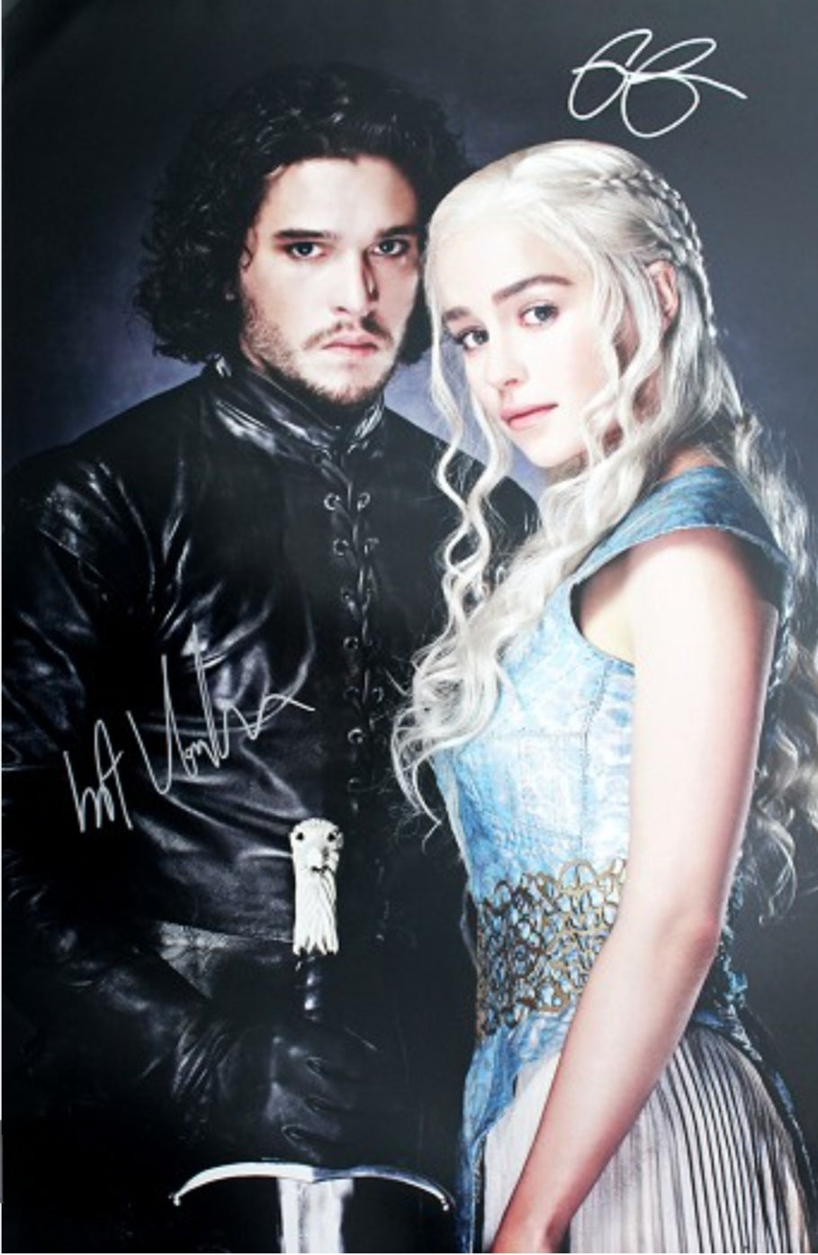 Amelia Clarke Kit Harington signed photo Game of Thrones silver marker