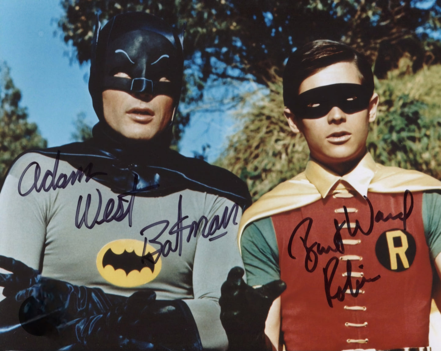 Batman and Robin signed photo close up movie scene