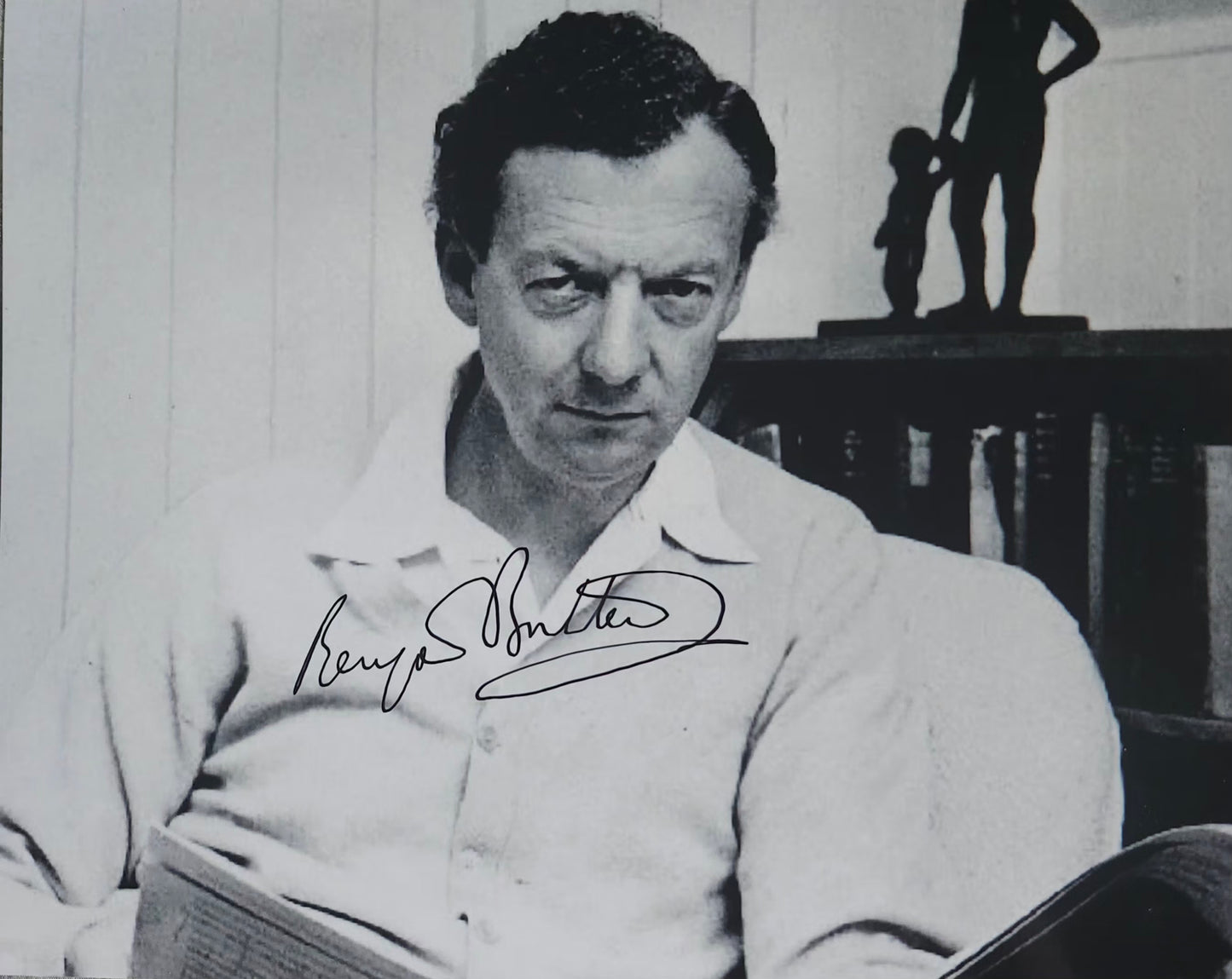 Britten Benjamin signed photo sitting in white shirt black marker