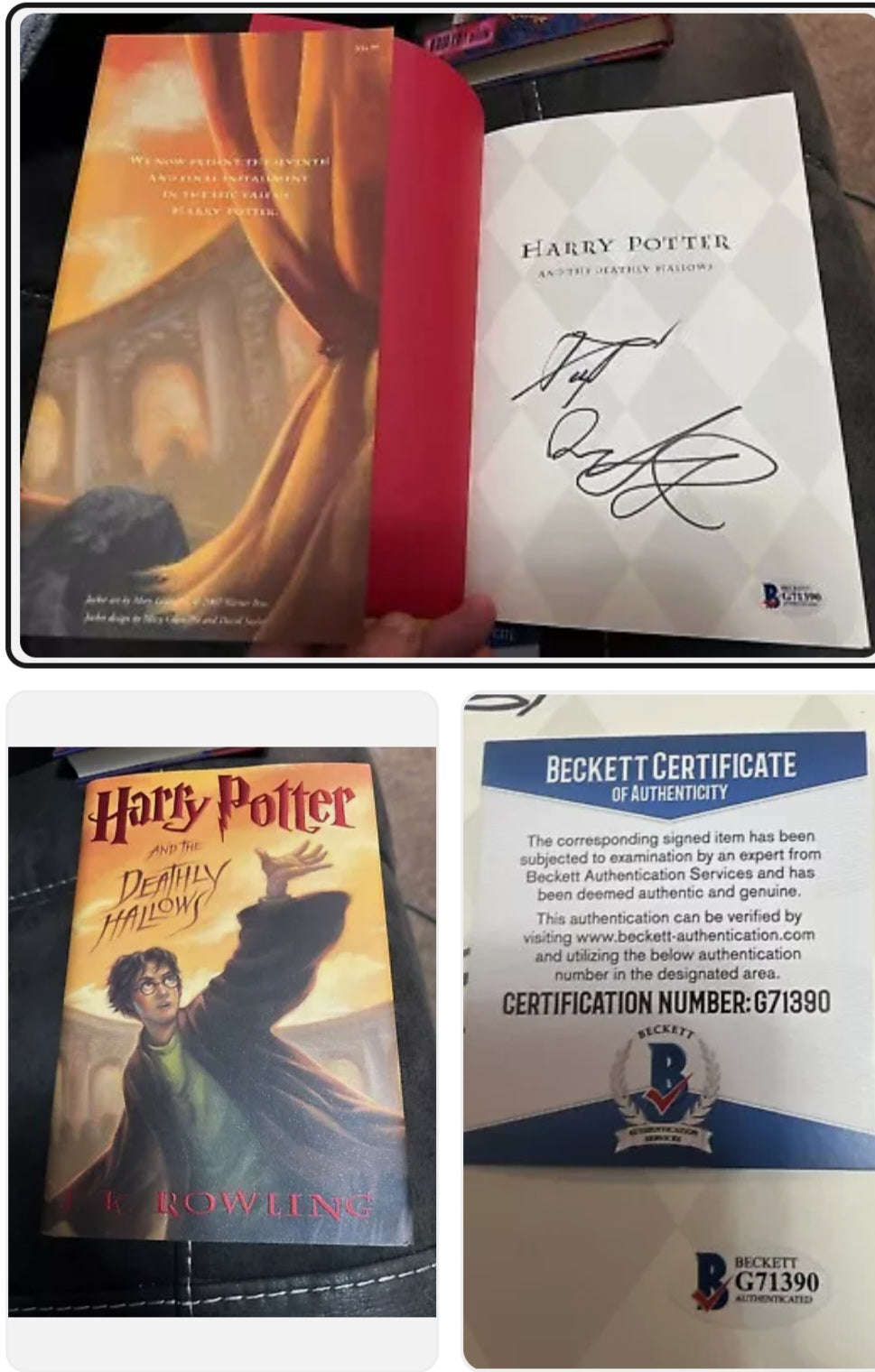 Harry Potter and the death Hollows book signed by Daniel Radcliffe Beckett