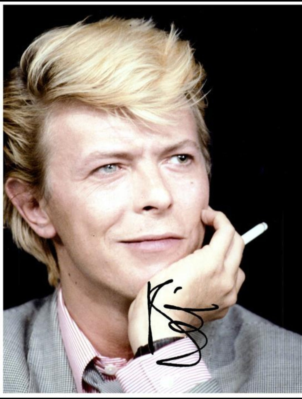 David Bowie signed photo cigarette image black marker