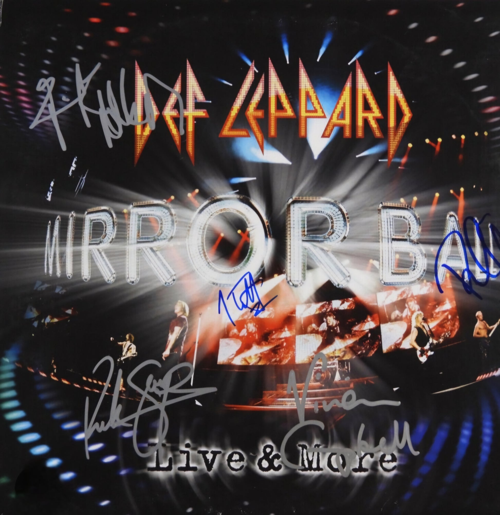 Def Leppard signed album mirror ball silver marker