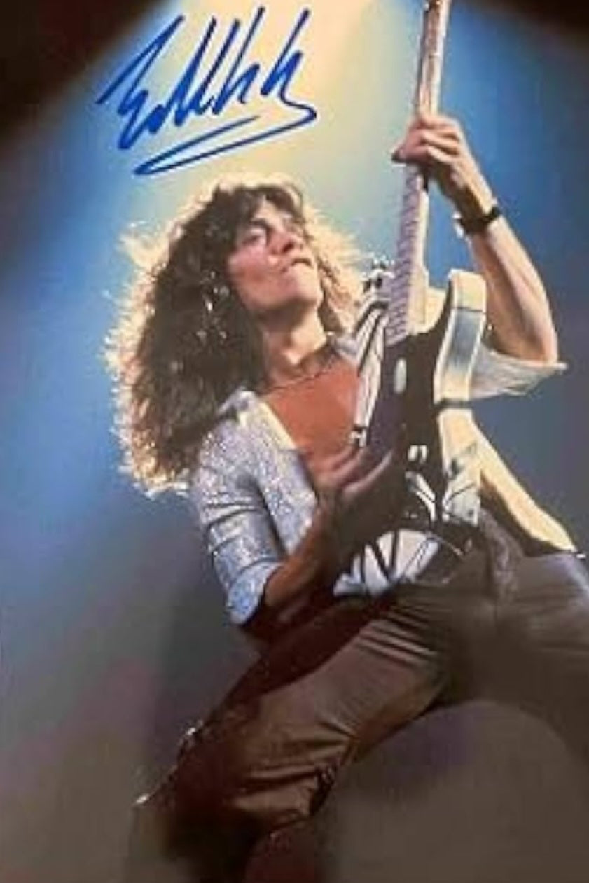 Signed photo blue marker on stage Eddie Van Halen signed photo blue marker playing guitar on stage Boston memorabilia