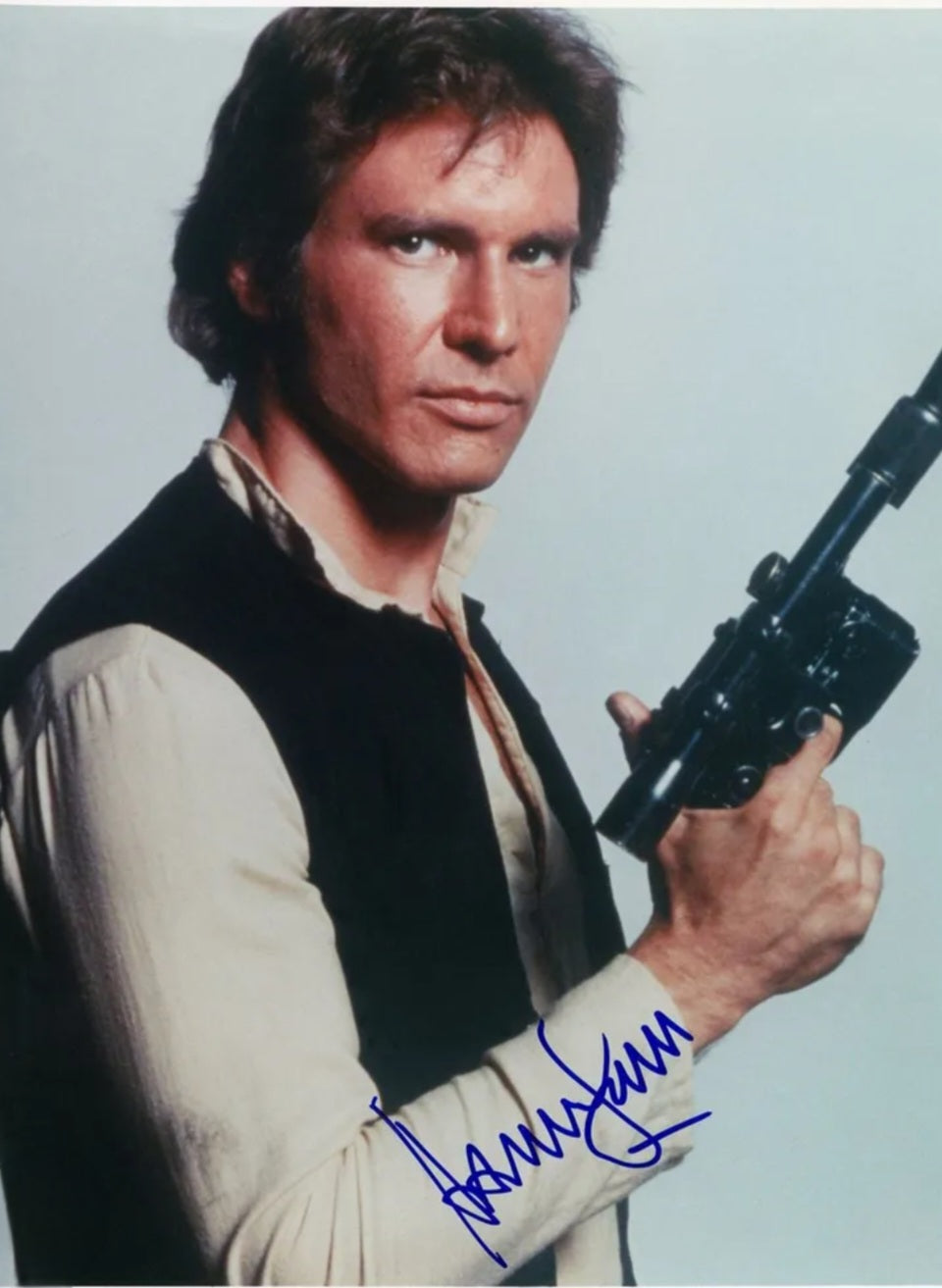 Harrison Ford signed photo blue marker Star Wars pose
