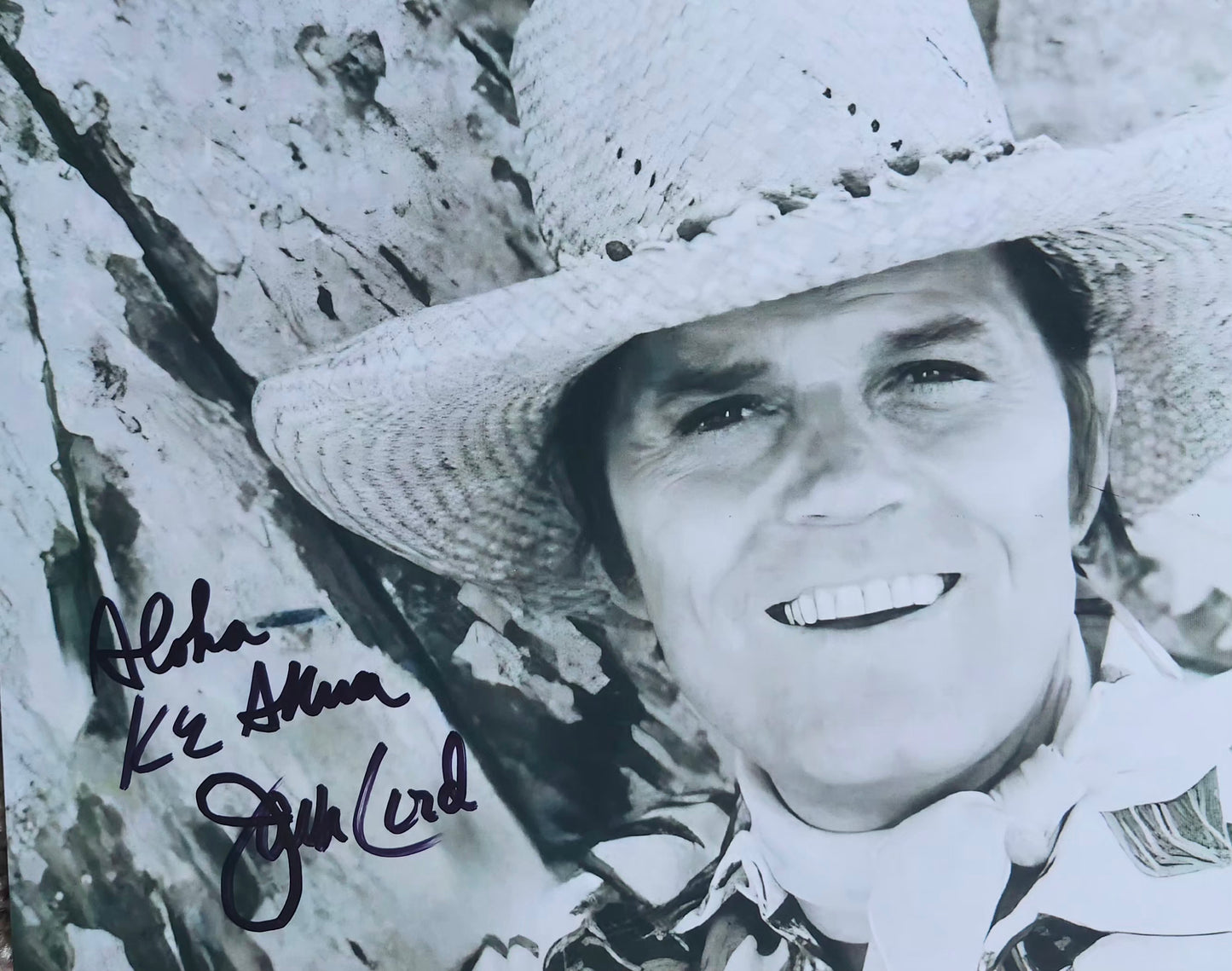 Jack Lord signed photo in Hawaii hat black and white