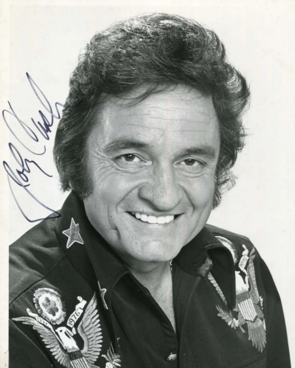 Johnny Cash signed photo country grin