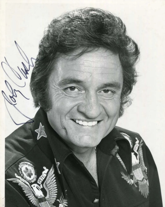 Johnny Cash signed photo country grin