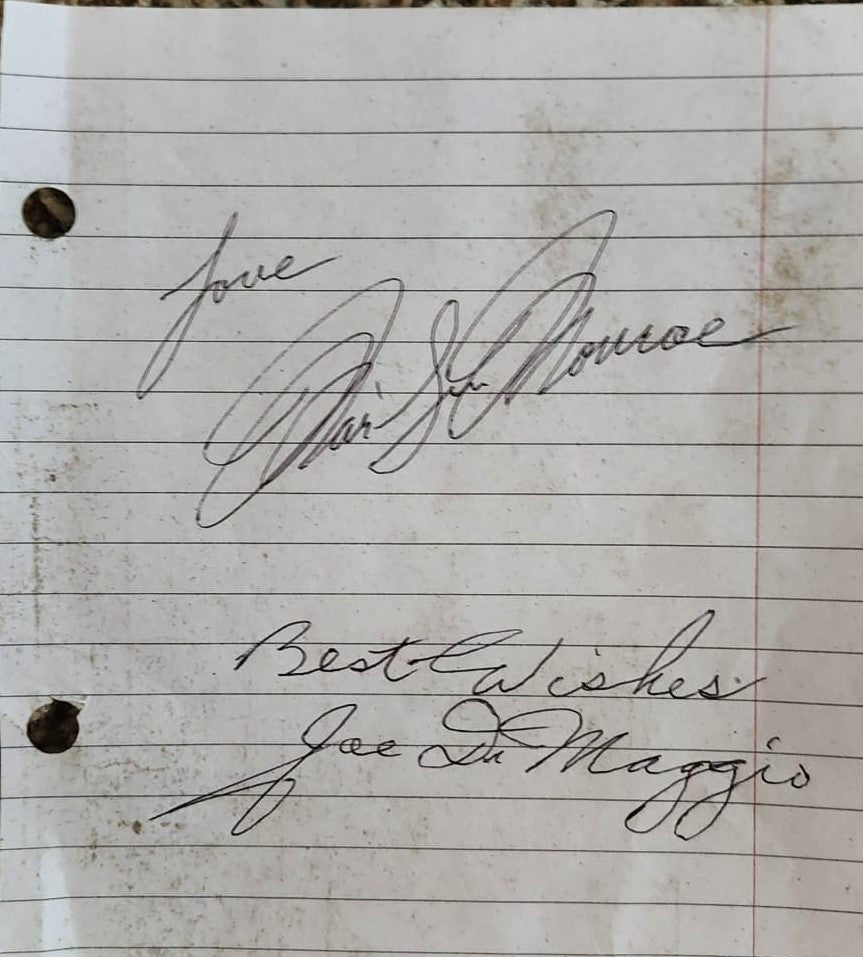 Marilyn Monroe Joe DiMaggio signed photo paper