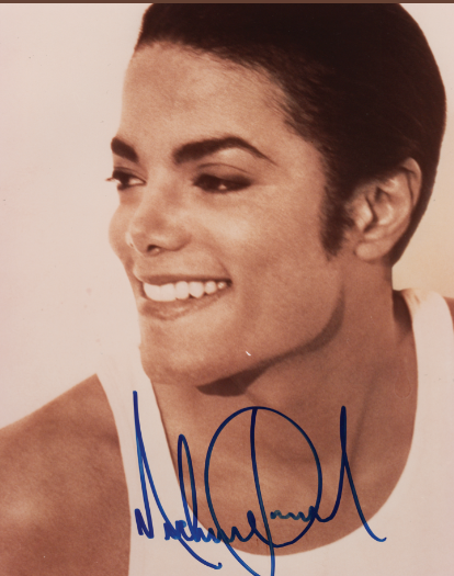Michael Jackson signed photo face shot white tank top Boston memorabilia