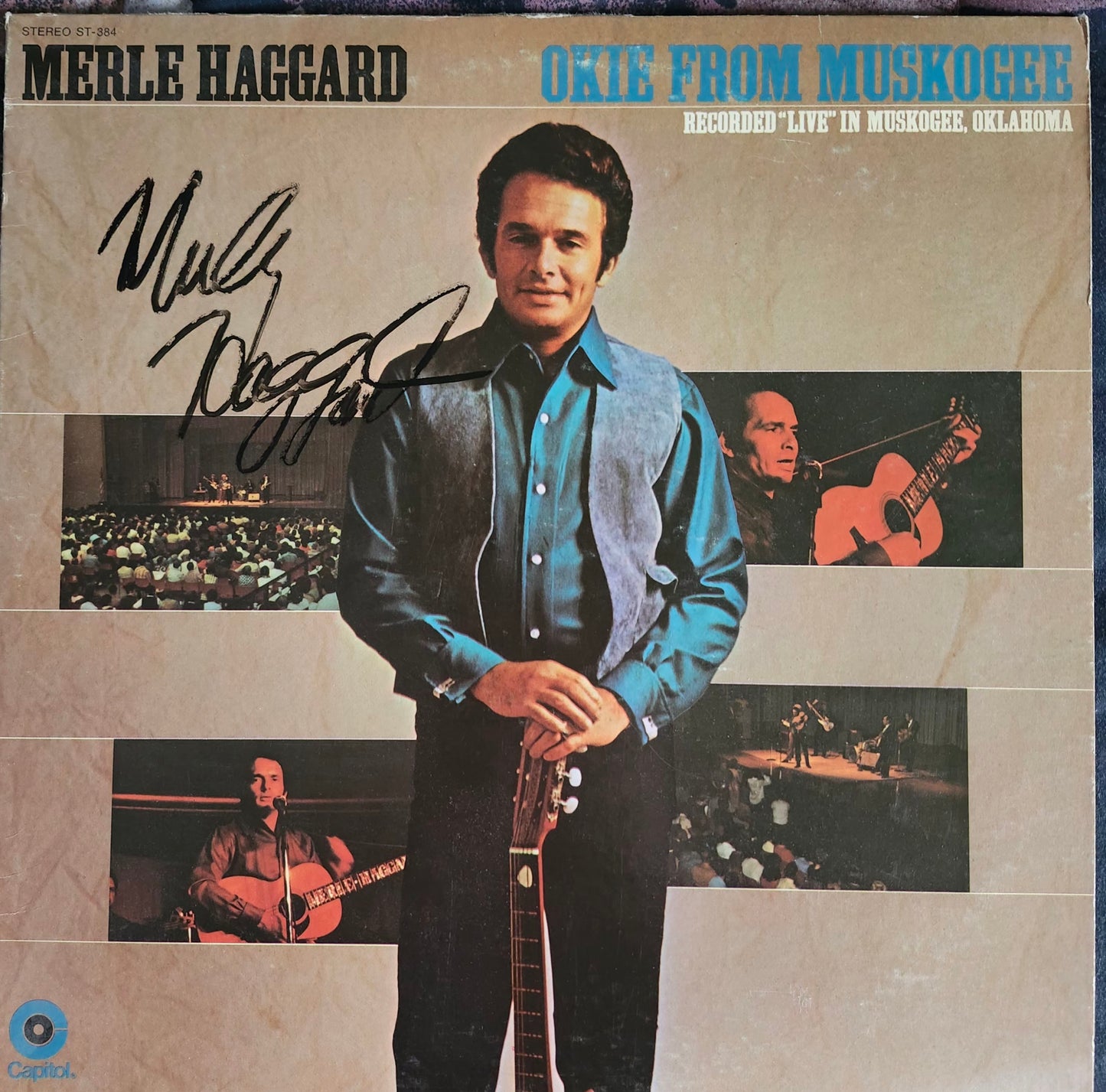 Merle Haggard signed vintage album black marker