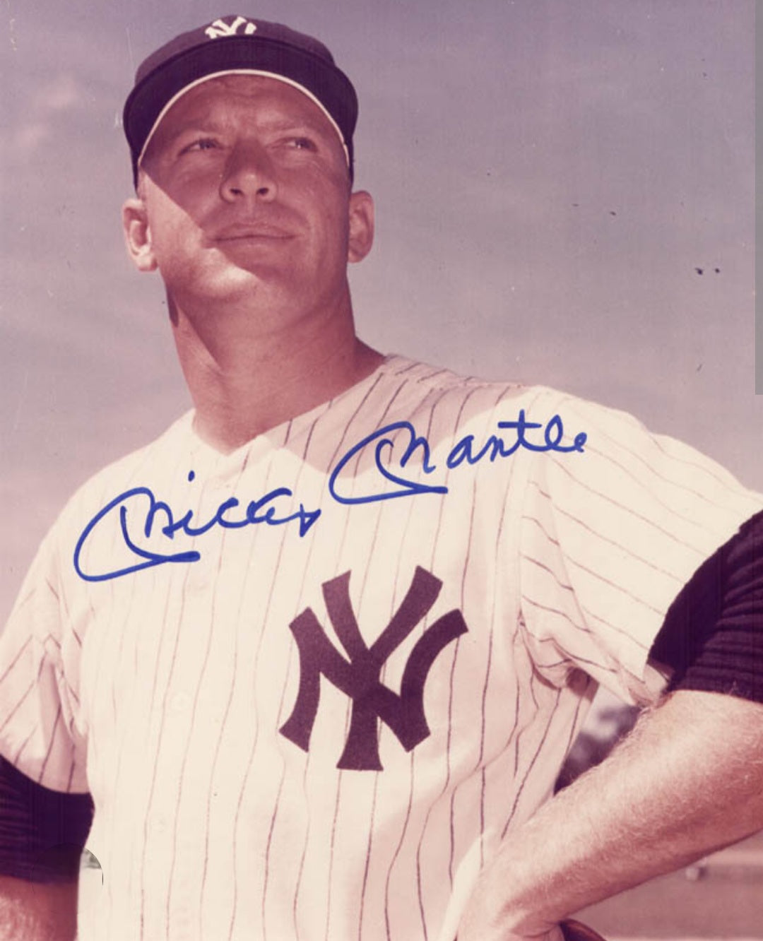 Mickey Mantle signed photo baseball field pose Boston memorabilia