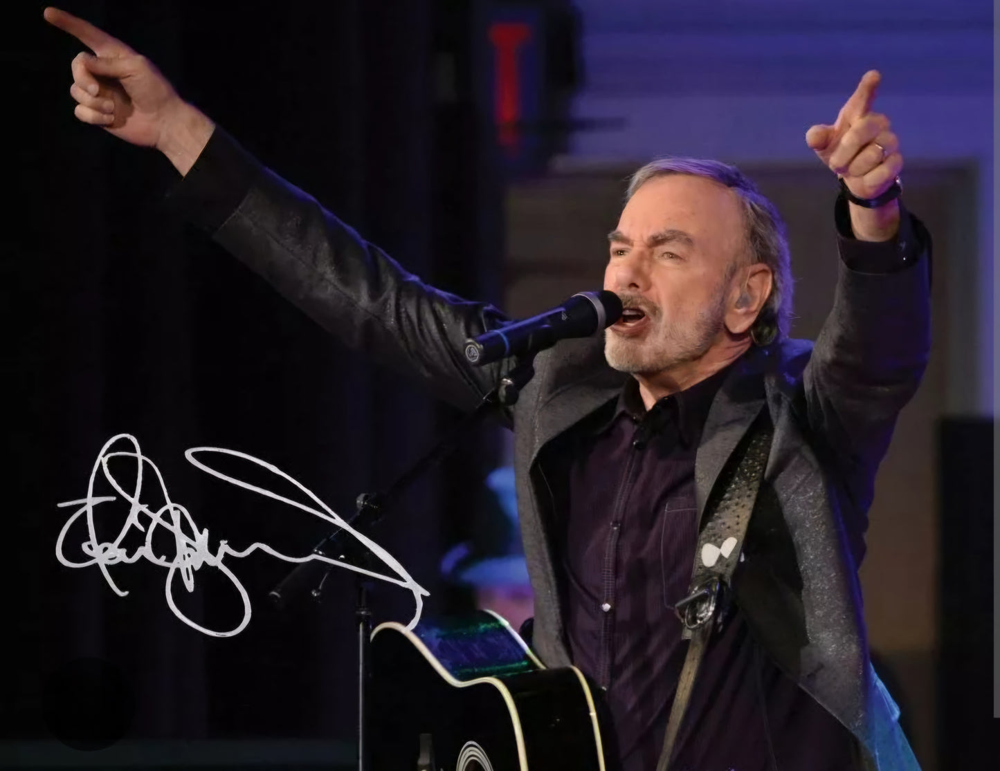 Neil Diamond signed photo silver Sharpie Encore on stage singing