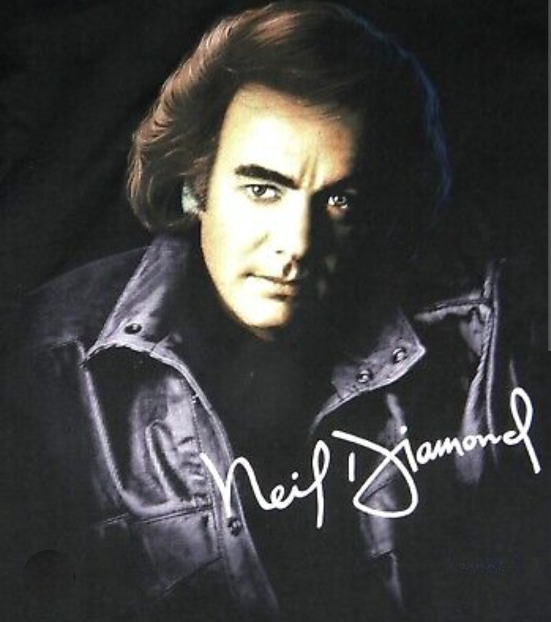Neil Diamond signed photo black jacket with silver marker