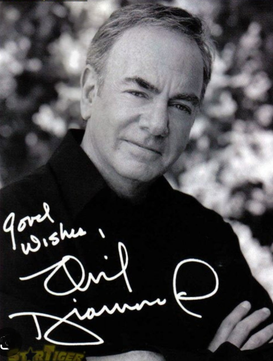 Neil Diamond signed photo silver metallic marker black shirt