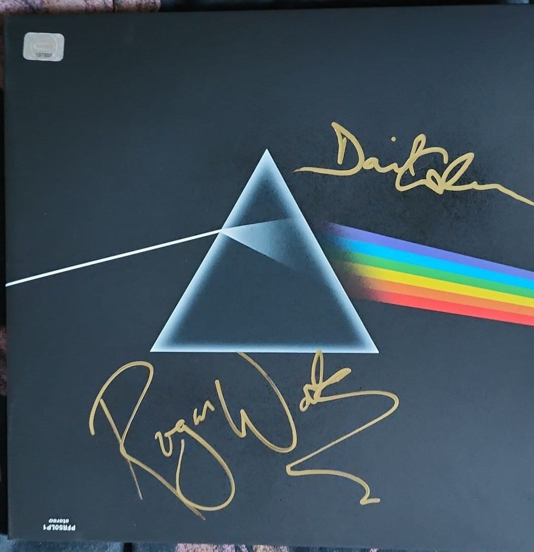 ROGER WATERS DAVID GILMOUR PINK FLOYD signed autographed album COA Hologram Dark Side of the Moon gold marker
