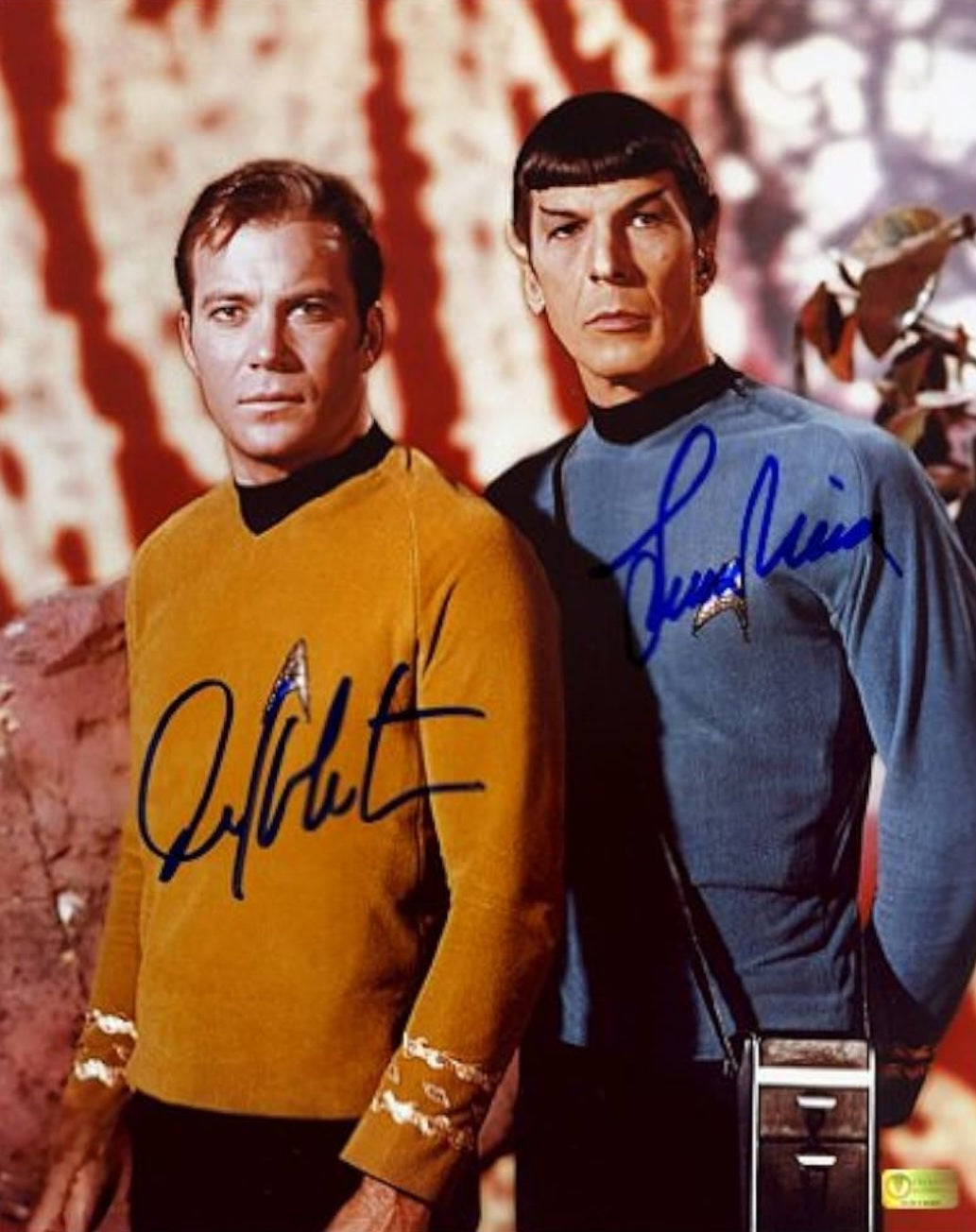 William Shatner Leonard Nimoy signed photo Star Trek scene