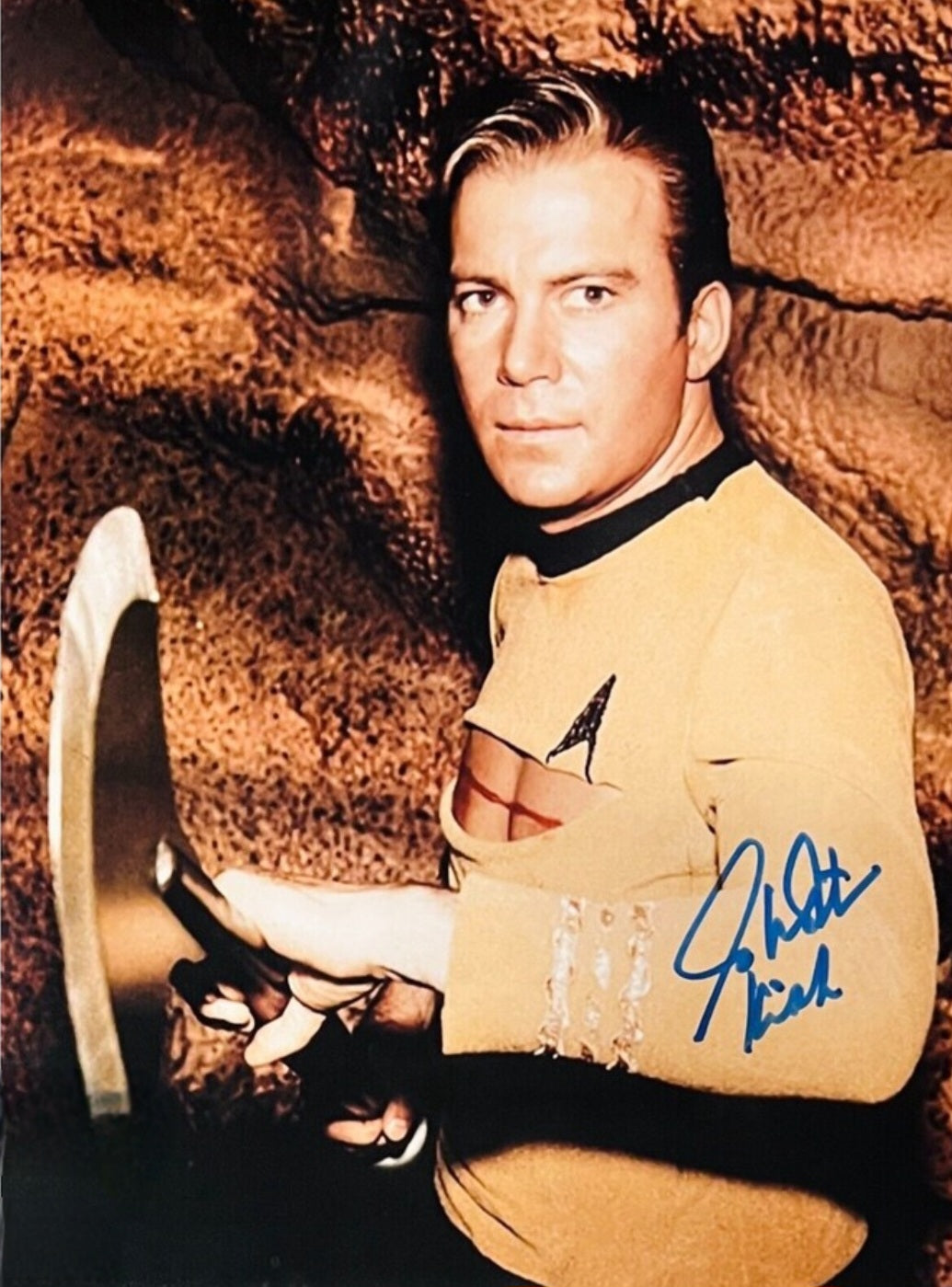 William Shatner signed autographed photo in action blue marker