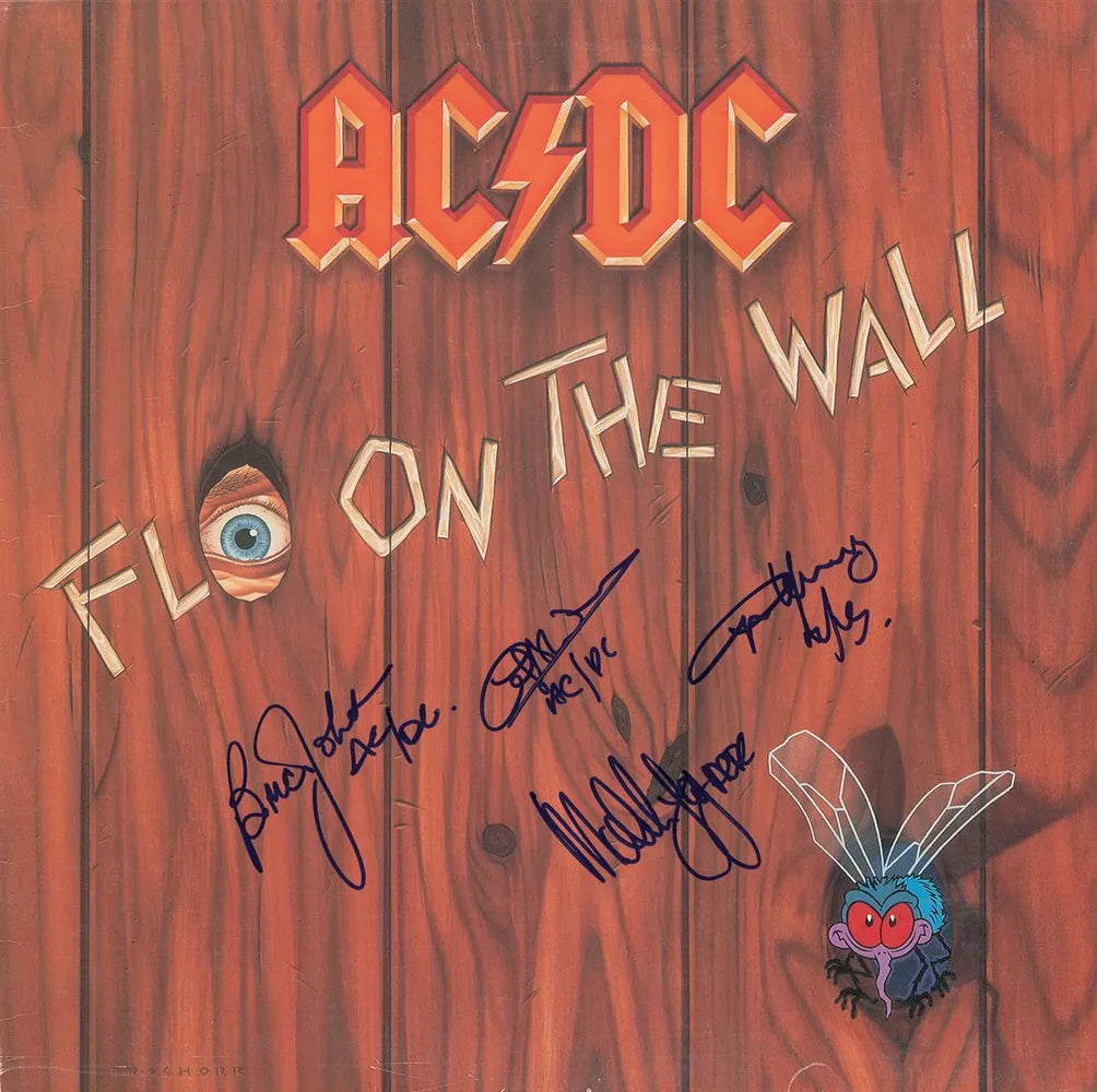 ACDC fly on the wall signed album blue marker