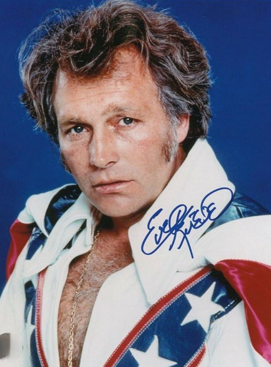 Evel Knievel signed photo racing uniform