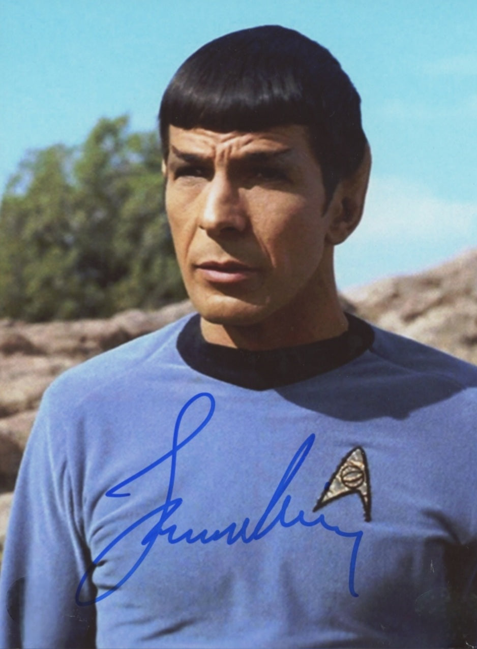 Leonard Nimoy signed photo blue shirt