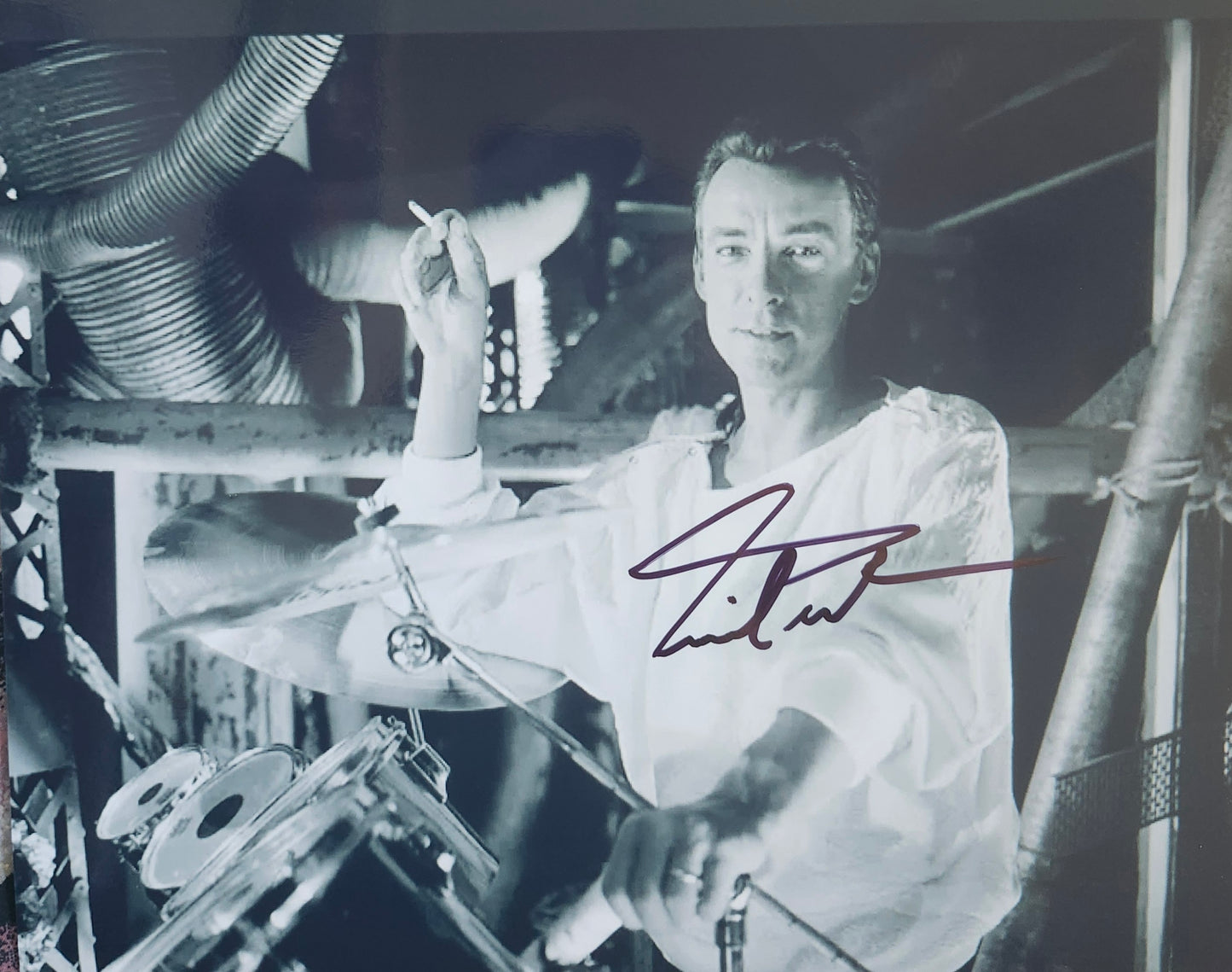 Neil Peart sign photo black and white smoking cigarette Boston memorabilia