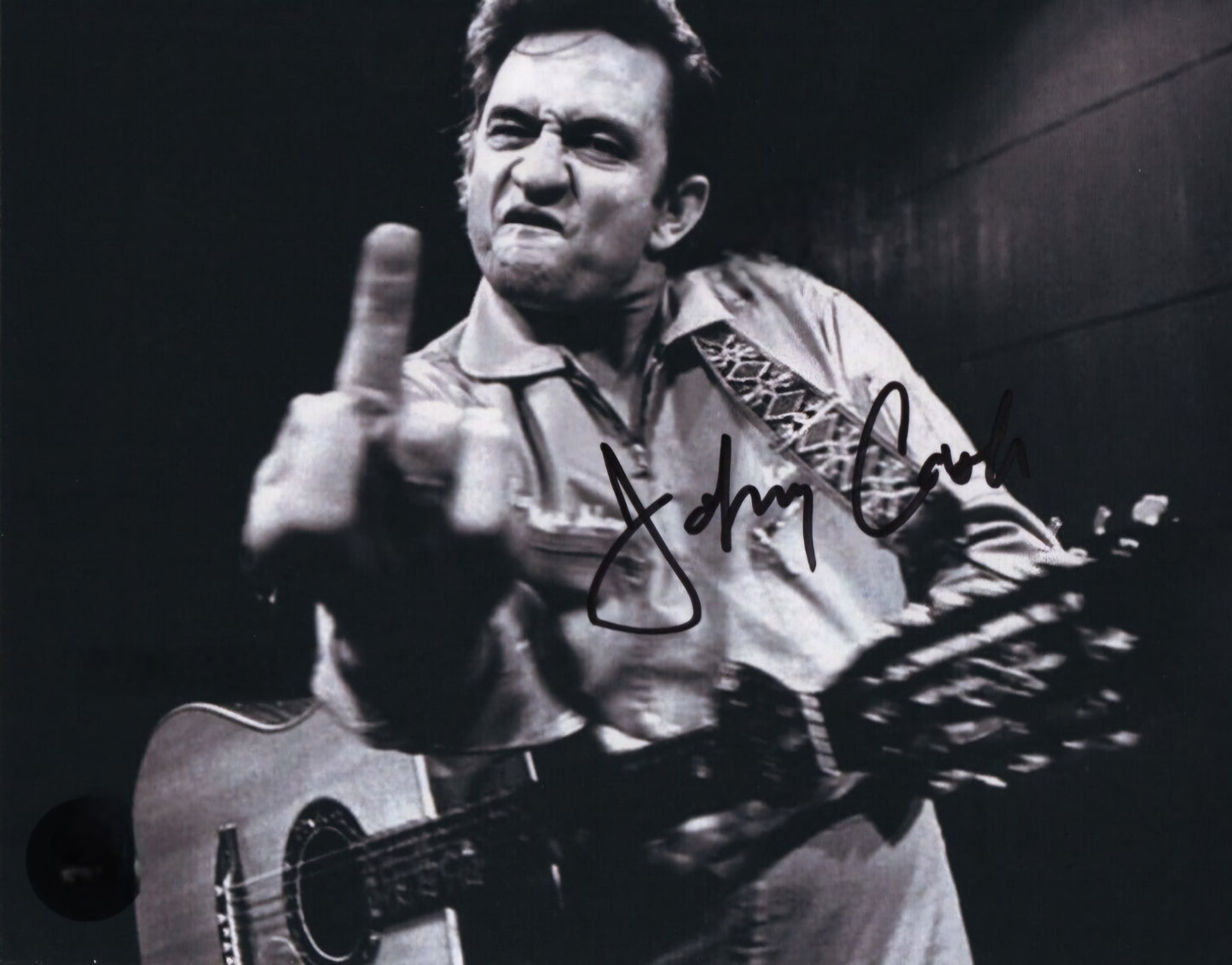 Johnny Cash signed photo of the finger