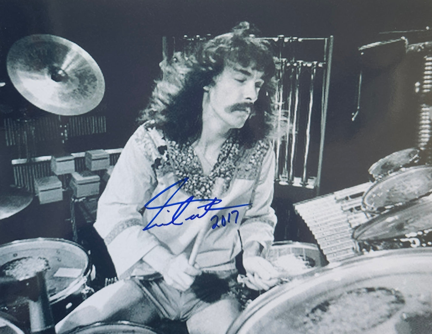 Neil Peart signed photo blue marker black and white Boston memorabilia
