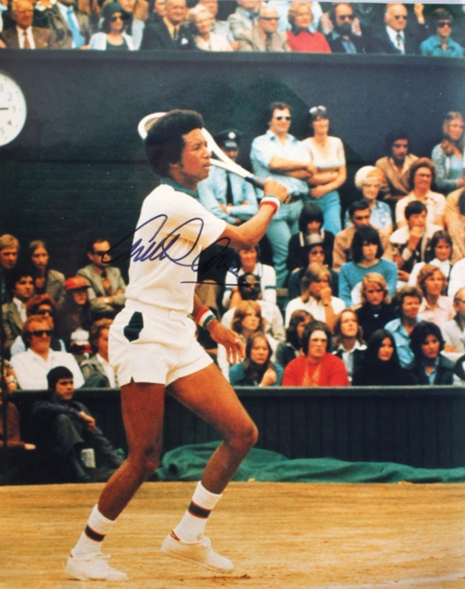 Arthur Ashe signed photo in action Boston memorabilia