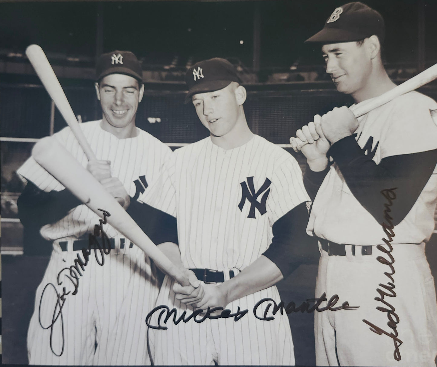 MICKEY MANTLE JOE DIMAGGIO TED WILLIAMS signed autographed photo COA Hologram