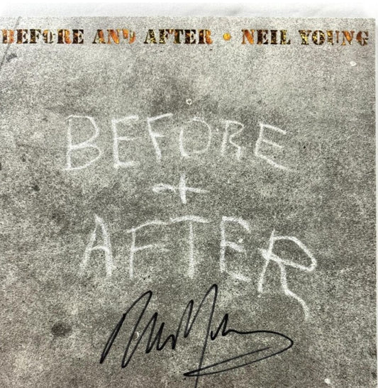 Neil Young signed album before and after Boston revilla