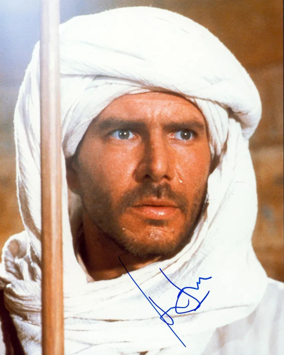 Harrison Ford signed photo Raiders of The Lost Ark wearing white head dress