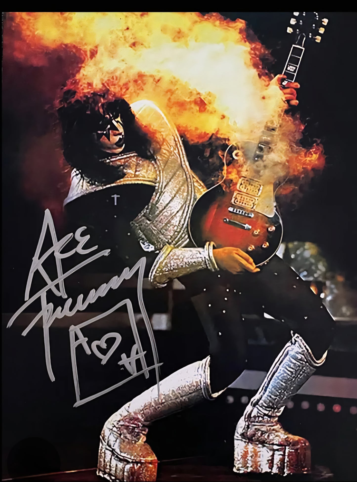 Ace Frehley signed photo action on stage Boston memorabilia