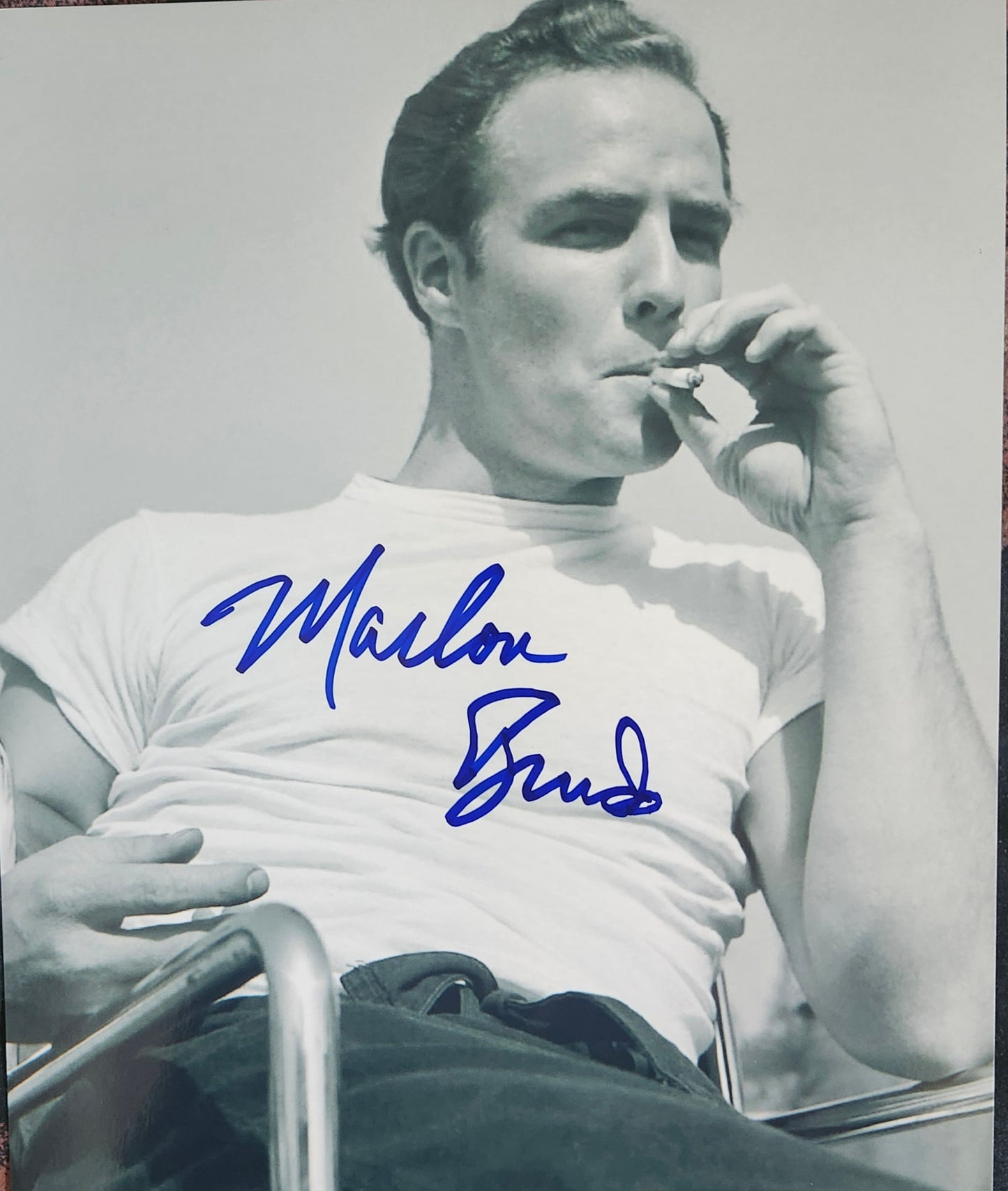 Marlon Brando signed photo in blue marker by Boston memorabilia