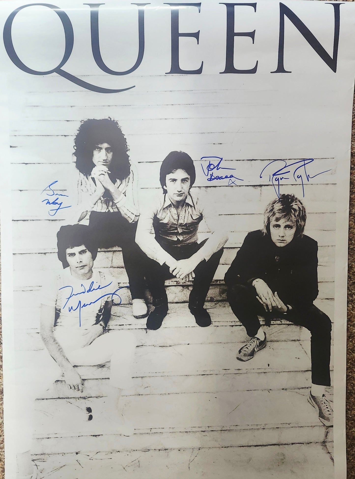 Queen band signed poster blue marker Boston memorabilia