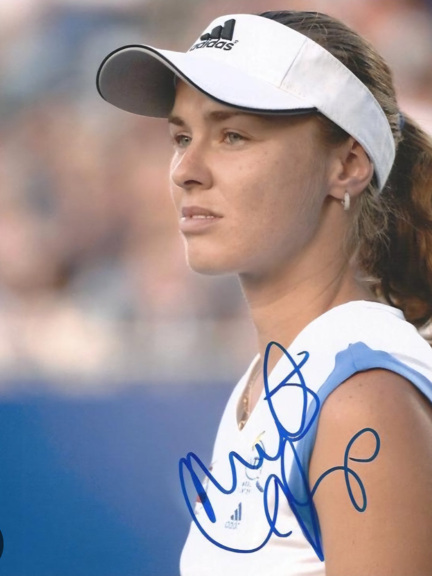 Martina Hingis signed photo blue marker Boston memorabilia facial shot