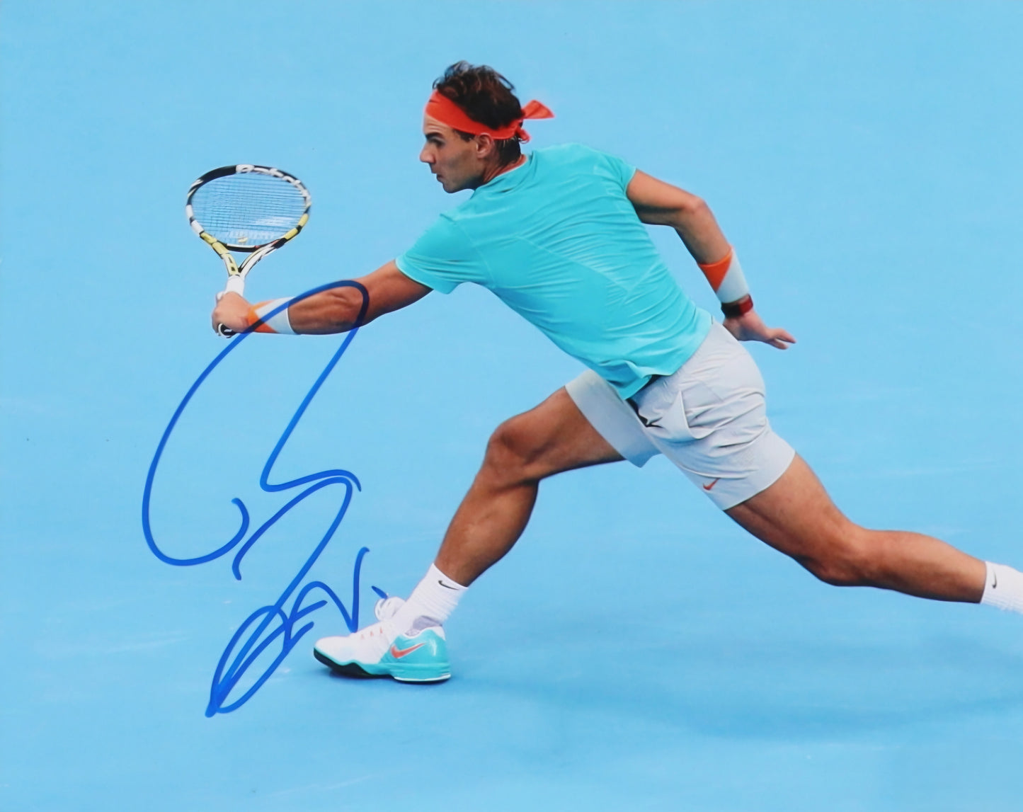 Rafael Nadal signed photo blue marker in action Boston memorabilia