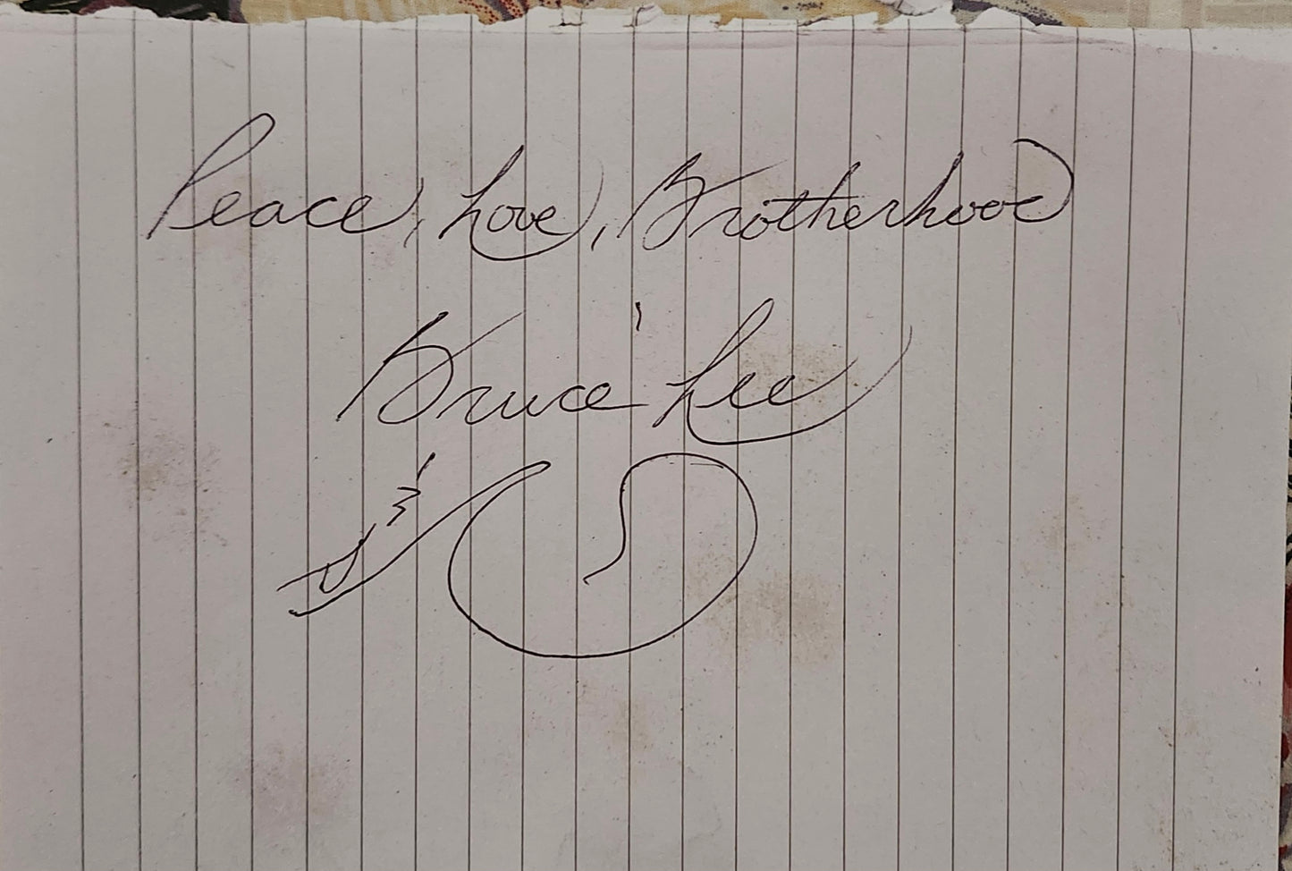 Bruce Lee signed inscribed paper cut by Boston memorabilia
