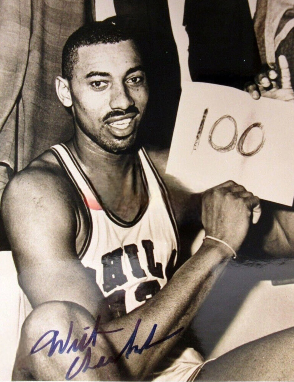 wilt chamberlain autographed photo 100 point record