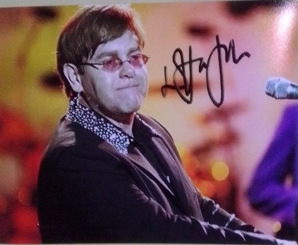 ELTON JOHN signed autographed photo COA Hologram playing piano on stage bright background