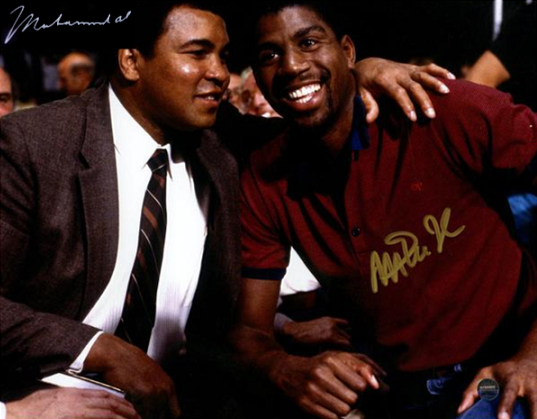 MUHAMMAD ALI MAGIC JOHNSON signed autographed photo COA Hologram
