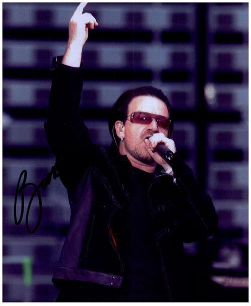 BONO U-2 signed autographed photo COA Hologram and in the air singing