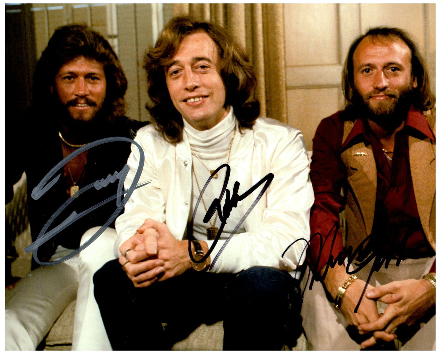 THE BEE GEES signed autographed photo COA Hologram lounging in chairs Boston memorabilia