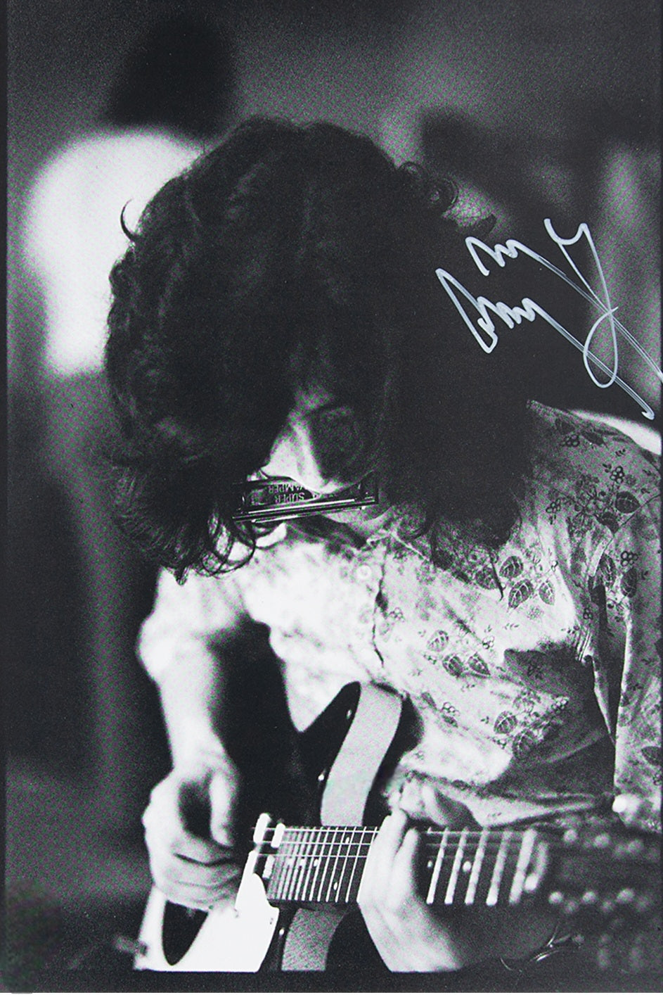 Jimmy Page playing guitar pick Beckett autographs