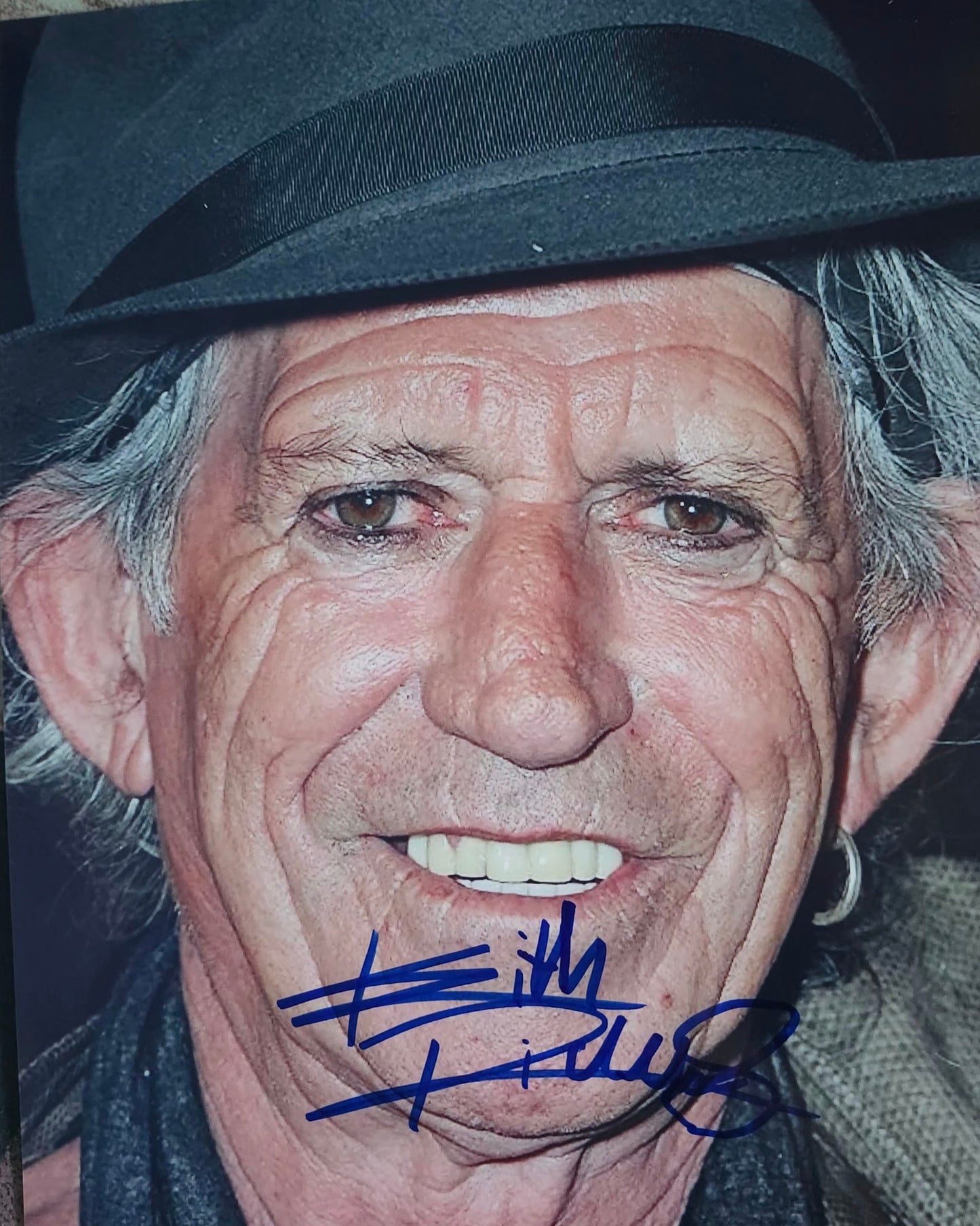 Keith Richards signed photo close up face blue marker