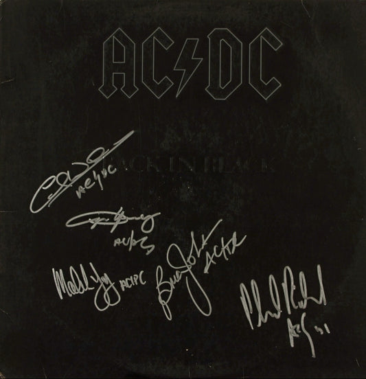 AC/DC band signed album Back in Black silver marker