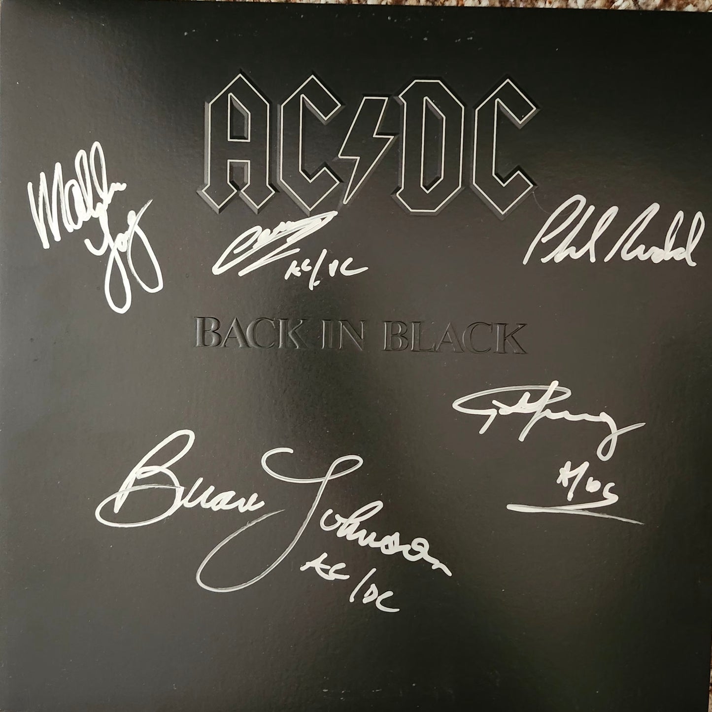 AC/DC signed Back in Black Album silver marker