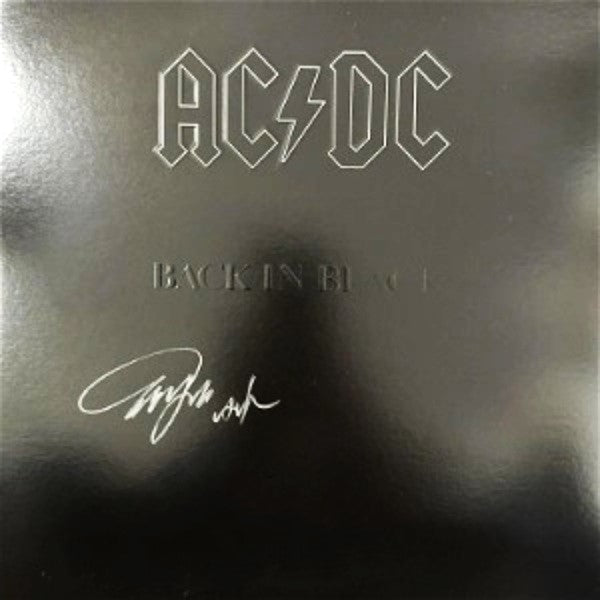 Angus Young AC/DC sign back in Black Album silver marker